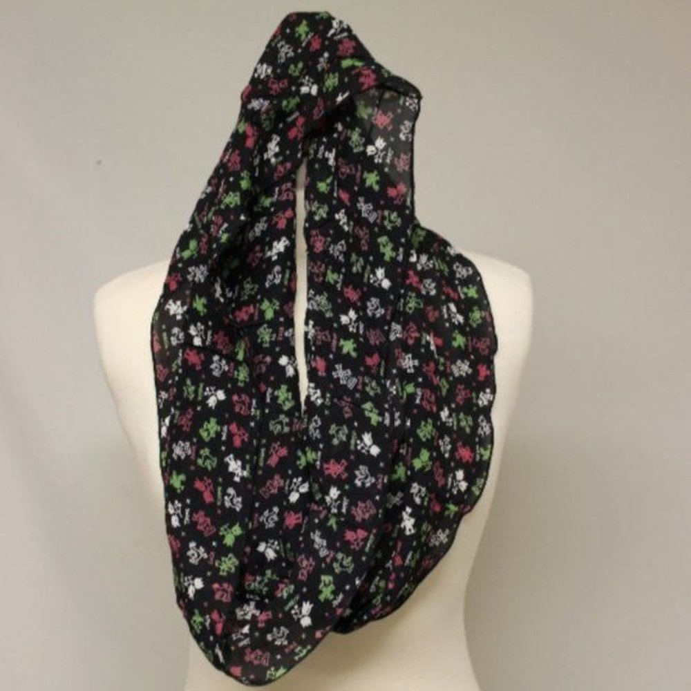 Black French Country Animals Sheer Circle Scarf